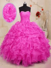  Sleeveless Lace Up Floor Length Beading and Ruffles and Hand Made Flower Sweet 16 Dress