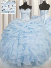 Shining Sweetheart Sleeveless Lace Up Quinceanera Dress Light Blue Organza