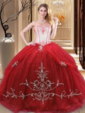 Exceptional Strapless Sleeveless Tulle 15th Birthday Dress Embroidery Lace Up