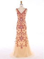 Sexy Mermaid Chiffon Sleeveless With Train Dress for Prom Sweep Train and Beading and Embroidery