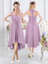  Halter Top Sleeveless Ruching Zipper Dama Dress for Quinceanera