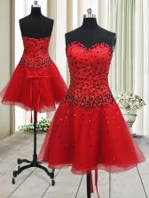  Mini Length Red Prom Dresses Organza Sleeveless Beading