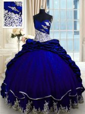 Colorful Beading and Appliques and Pick Ups Quinceanera Dresses Royal Blue Lace Up Sleeveless Brush Train