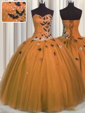 Romantic Rust Red Ball Gowns Tulle Sweetheart Sleeveless Beading and Appliques Floor Length Lace Up Quinceanera Dress
