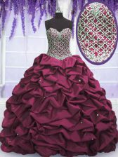  Sweetheart Sleeveless Taffeta Sweet 16 Dress Beading and Sequins and Pick Ups Lace Up