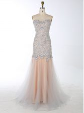 Luxury Mermaid Sweetheart Sleeveless Satin Homecoming Dress Beading Brush Train Zipper