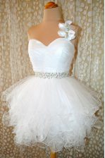 Organza One Shoulder Sleeveless Zipper Beading Homecoming Dress in White