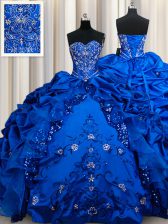 Flare Sequins Pick Ups Floor Length Royal Blue Sweet 16 Quinceanera Dress Sweetheart Sleeveless Lace Up