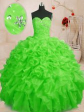 Affordable Organza Lace Up Sweetheart Sleeveless Floor Length Vestidos de Quinceanera Beading and Ruffles