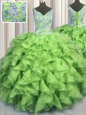 Graceful Floor Length Sweet 16 Dress V-neck Sleeveless Lace Up