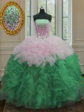  Multi-color Organza Lace Up Quinceanera Dress Sleeveless Floor Length Beading and Ruffles