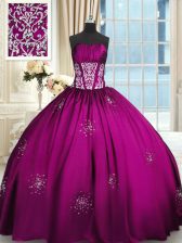Captivating Floor Length Fuchsia Quinceanera Gowns Strapless Sleeveless Lace Up