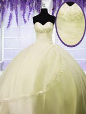 Smart Light Yellow Lace Up Quinceanera Dresses Appliques Sleeveless Floor Length