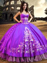  Satin Sleeveless Floor Length Quince Ball Gowns and Embroidery
