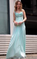  Chiffon Straps Sleeveless Zipper Beading Evening Dress in Light Blue
