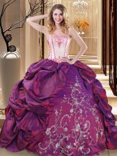 Elegant Purple Sleeveless Floor Length Embroidery Lace Up Quinceanera Dress