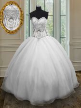 Sophisticated White Sweetheart Neckline Beading 15 Quinceanera Dress Sleeveless Lace Up