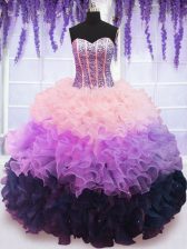 Dramatic Sleeveless Beading and Ruffles and Ruffled Layers Lace Up Quinceanera Dress
