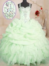 Attractive Yellow Green Straps Zipper Beading and Ruffles and Pick Ups Vestidos de Quinceanera Sleeveless