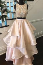 Amazing Scoop Beading Prom Evening Gown Peach Zipper Sleeveless Floor Length