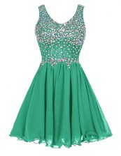  Green Zipper Prom Evening Gown Beading Sleeveless Knee Length