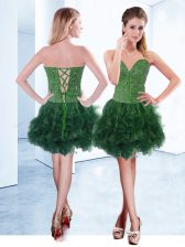 Eye-catching Knee Length Dark Green Homecoming Dress Sweetheart Sleeveless Lace Up