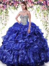 Customized Floor Length Ball Gowns Sleeveless Royal Blue Quinceanera Gown Lace Up