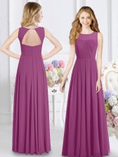  Scoop Fuchsia Sleeveless Floor Length Ruching Zipper Quinceanera Dama Dress