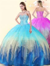  Multi-color Ball Gowns Sweetheart Sleeveless Tulle Floor Length Lace Up Beading Sweet 16 Quinceanera Dress