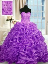 Colorful Sleeveless Sweep Train Lace Up Beading and Pick Ups 15th Birthday Dress