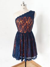 Super One Shoulder Sleeveless Zipper Knee Length Lace Prom Dresses