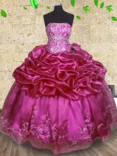  Fuchsia Lace Up Quinceanera Gown Beading and Embroidery and Pick Ups Sleeveless Floor Length