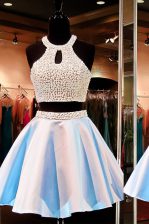  Blue Zipper Scoop Beading Satin Sleeveless