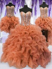 Glamorous Four Piece Sweetheart Sleeveless Organza Vestidos de Quinceanera Beading and Ruffles Lace Up