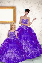 Sophisticated Purple Side Zipper Strapless Beading and Embroidery and Pick Ups Sweet 16 Dress Taffeta Sleeveless