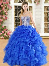 Exceptional Royal Blue Vestidos de Quinceanera Military Ball and Sweet 16 and Quinceanera with Beading and Ruffles Strapless Sleeveless Lace Up