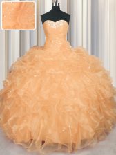 Classical Orange Sleeveless Organza Lace Up Quinceanera Gowns for Military Ball and Sweet 16 and Quinceanera