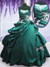  Turquoise Lace Up Ball Gown Prom Dress Appliques and Pick Ups Sleeveless Floor Length