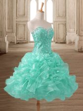 Discount Sleeveless Lace Up Tea Length Beading and Ruffles Prom Evening Gown
