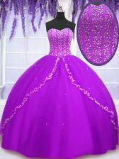  Purple Sweet 16 Dresses For with Beading and Sequins Sweetheart Sleeveless Lace Up