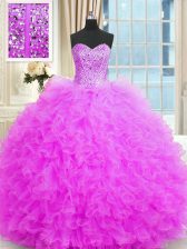 Popular Beading and Ruffles 15th Birthday Dress Lilac Lace Up Sleeveless Floor Length