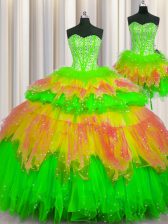  Three Piece Visible Boning Multi-color Sweetheart Lace Up Beading Quinceanera Dress Sleeveless