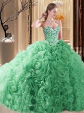  Turquoise Sleeveless Court Train Embroidery and Ruffles Sweet 16 Quinceanera Dress