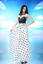 Dynamic Chiffon Halter Top Sleeveless Side Zipper Beading and Sequins and Ruching Dress for Prom in White And Black