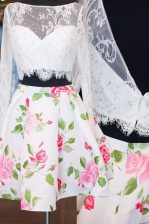 Superior Long Sleeves Zipper Mini Length Beading and Lace Evening Dress