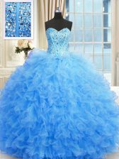  Baby Blue Sleeveless Tulle Lace Up Quinceanera Dress for Military Ball and Sweet 16 and Quinceanera