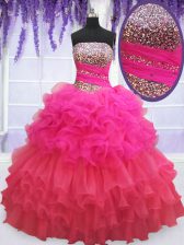  Multi-color Quince Ball Gowns Military Ball and Sweet 16 and Quinceanera with Beading and Ruffles and Ruffled Layers and Sequins Strapless Sleeveless Lace Up
