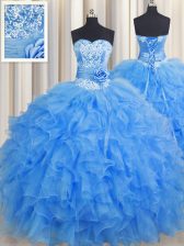  Handcrafted Flower Baby Blue Lace Up Quinceanera Dresses Beading and Ruffles and Hand Made Flower Sleeveless Floor Length