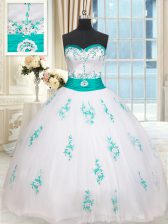 Dynamic Tulle Sleeveless Floor Length 15th Birthday Dress and Beading and Appliques