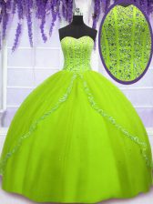 Attractive Yellow Green Sleeveless Tulle Lace Up Sweet 16 Quinceanera Dress for Military Ball and Sweet 16 and Quinceanera
